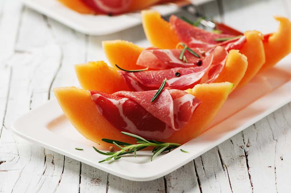 Cantaloupe wrapped with prosciutto