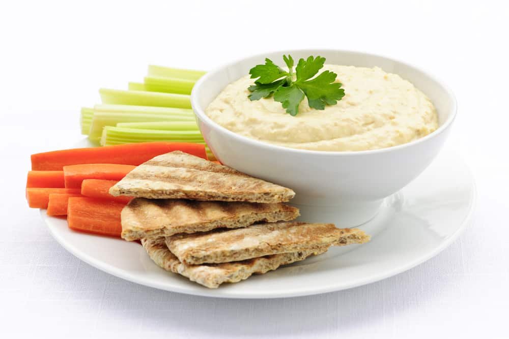 Hummus, vegetables, and pita